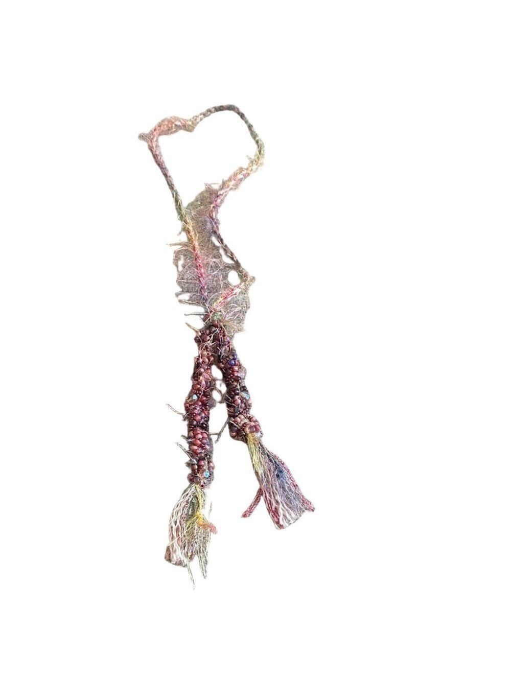 Handmade Multicolored Pink Beaded Lariat Necklace w/ Tassels 40”
